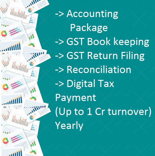 Yearly - Accounting Package / GST Book keeping / GST Return Filing / Reconciliation / Digital Tax Payment (Up to 1 Cr turnover) Yearly